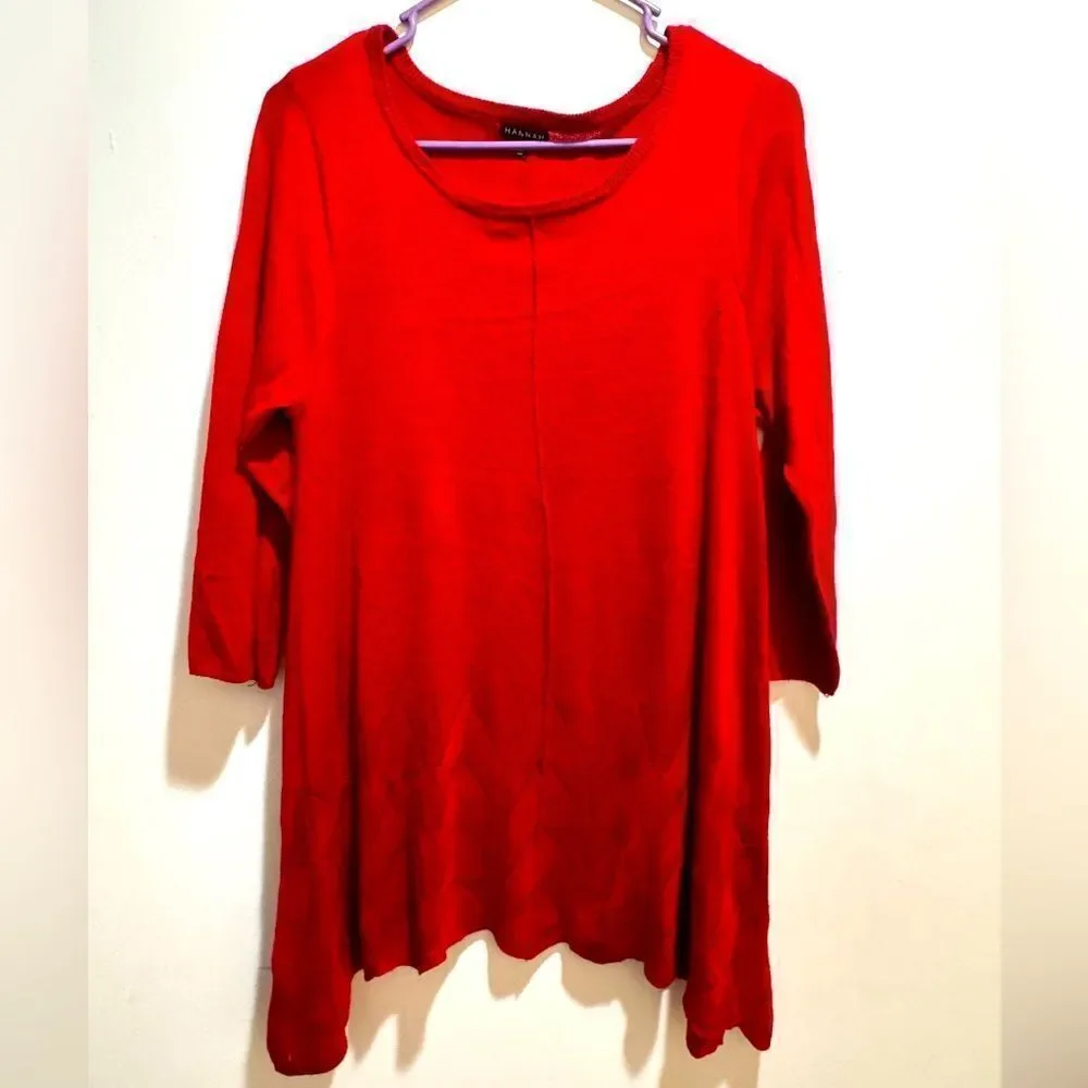 HANNAH Asymmetrical Tunic Sweater with Crochet Detail Medium